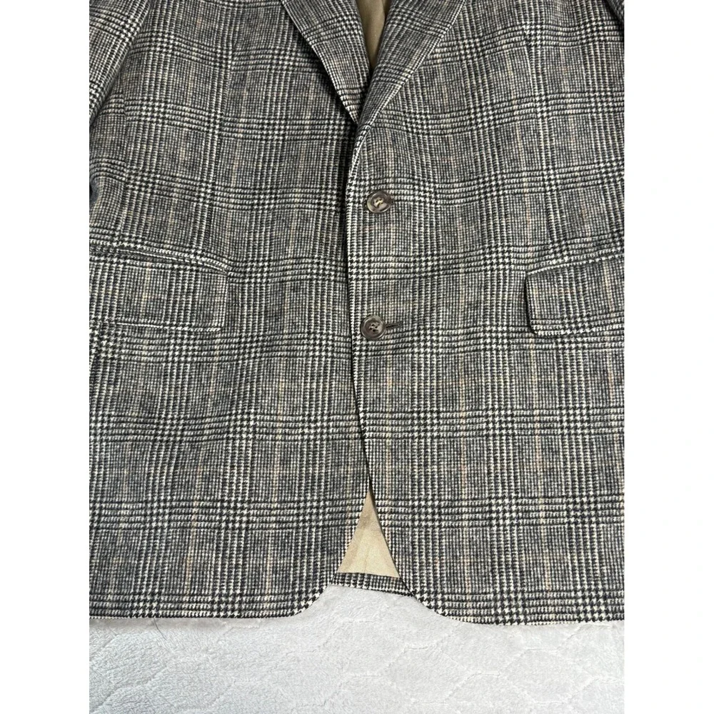 Jos A Bank Mens Glen Plaid Blazer 100% Camel Hair Grey Tan Sport Coat 44R 45R